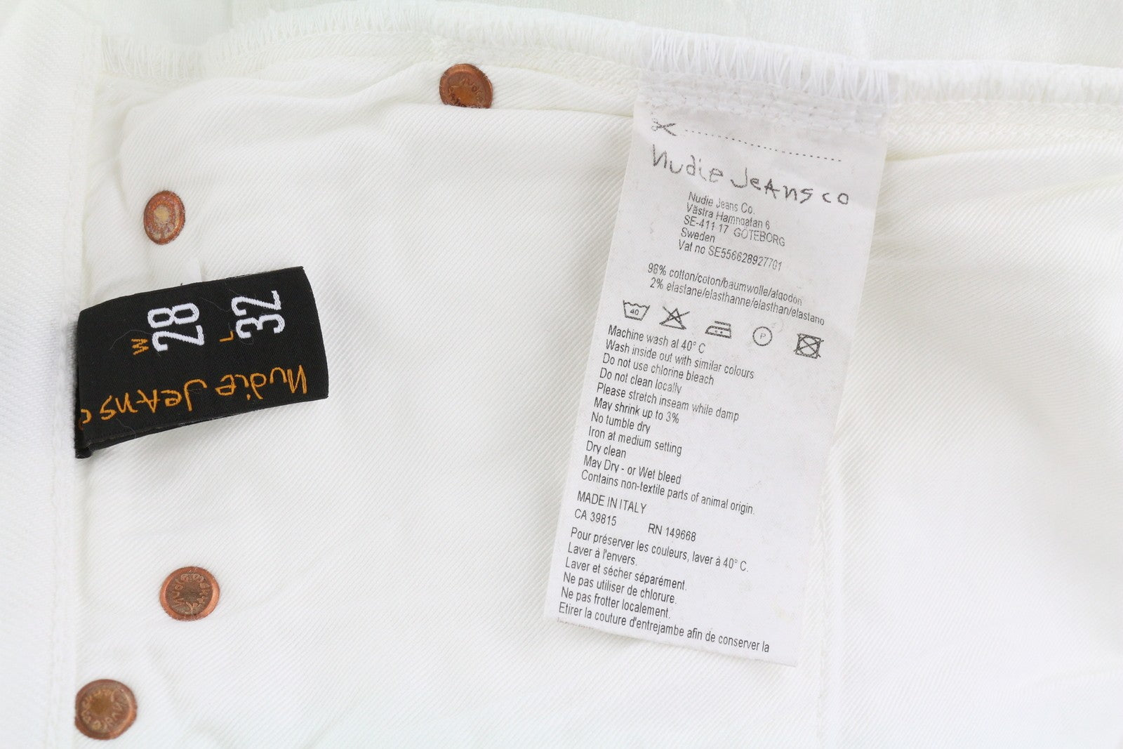 NUDIE JEANS Lean Dean Men Shorts W28 Denim White Zipper Cotton Turn-Up Pockets