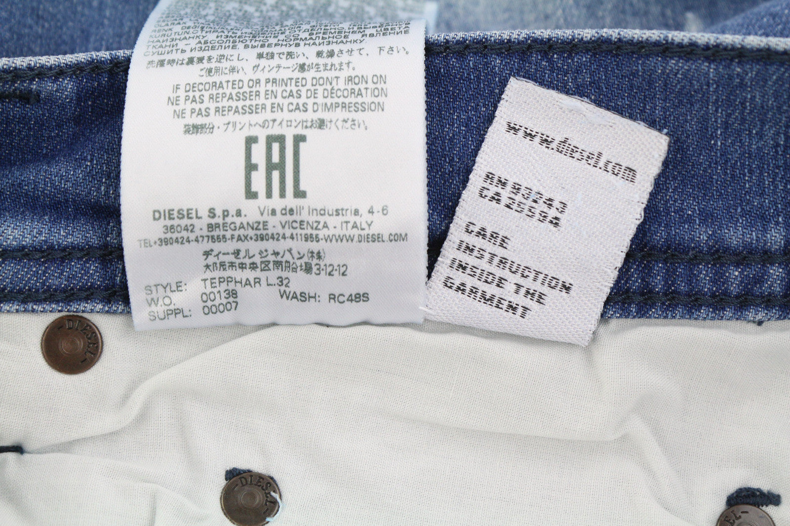 DIESEL Tepphar RC48S vyriški džinsai W30/L32 Slim Carrot Stretch, gelsvai mėlyni 