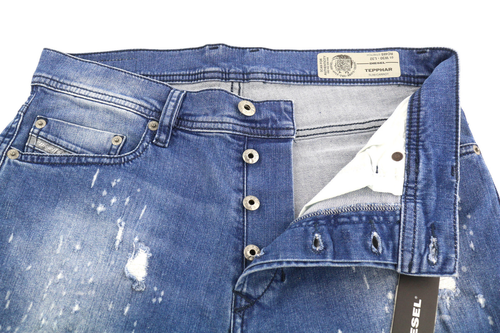 DIESEL Tepphar RC48S vyriški džinsai W30/L32 Slim Carrot Stretch, gelsvai mėlyni 