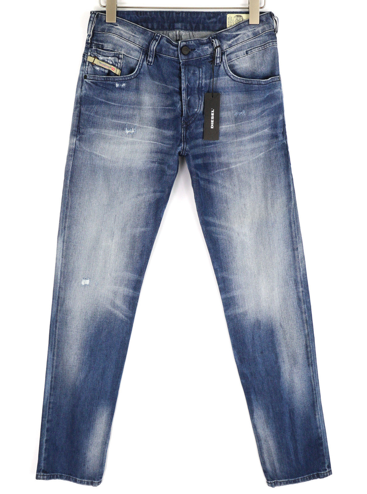 DIESEL D-Bazer 084DD vyriški džinsai W29/L34 siaurėjantys, tamprūs, plėšyti, skalbti džinsai su logotipu 