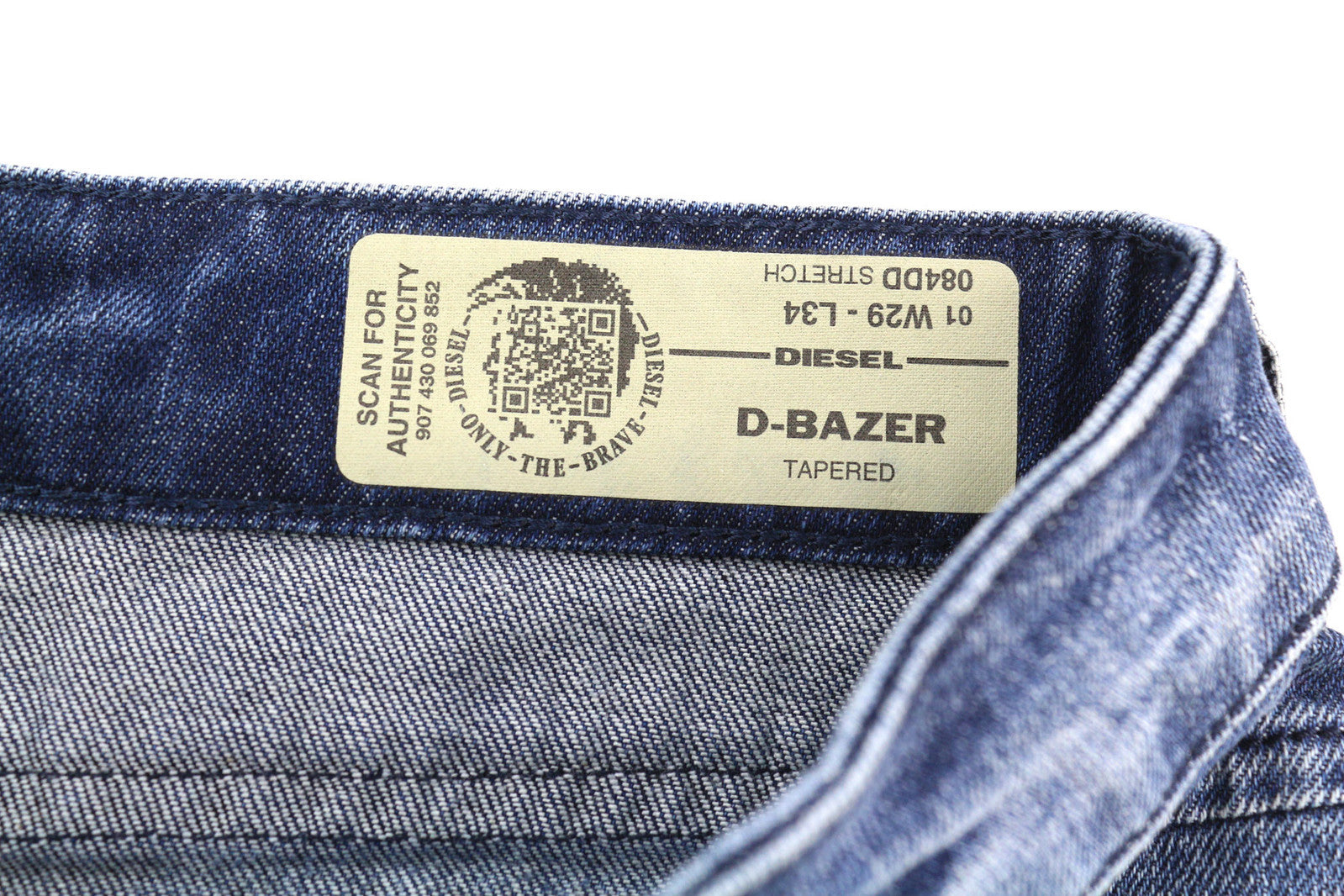 DIESEL D-Bazer 084DD vyriški džinsai W29/L34 siaurėjantys, tamprūs, plėšyti, skalbti džinsai su logotipu 