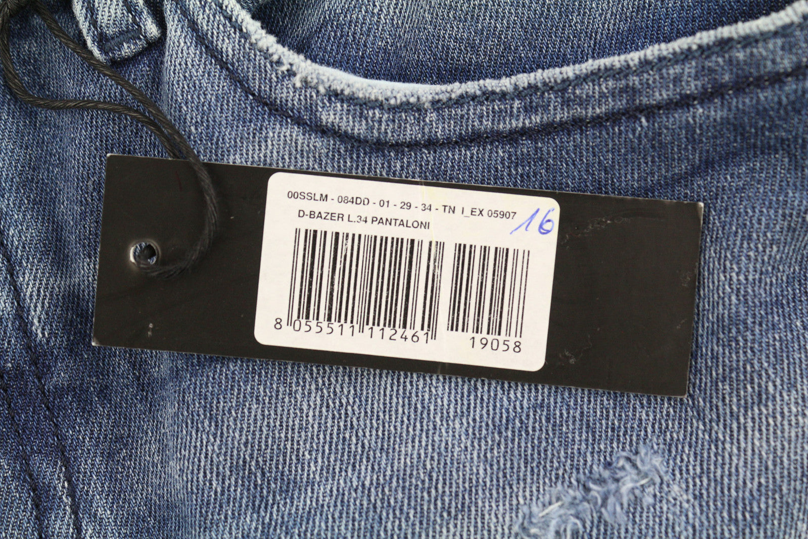DIESEL D-Bazer 084DD vyriški džinsai W29/L34 siaurėjantys, tamprūs, plėšyti, skalbti džinsai su logotipu 