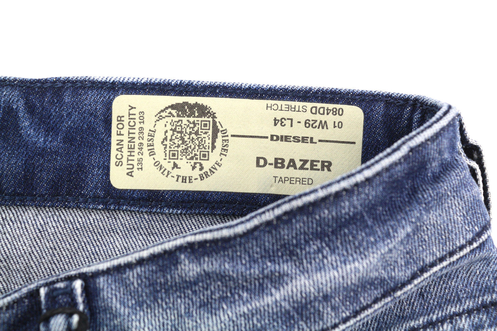 DIESEL D-Bazer 084DD vyriški džinsai W29/L34 siaurėjantys, tamprūs, plėšyti, skalbti, mėlyni. 