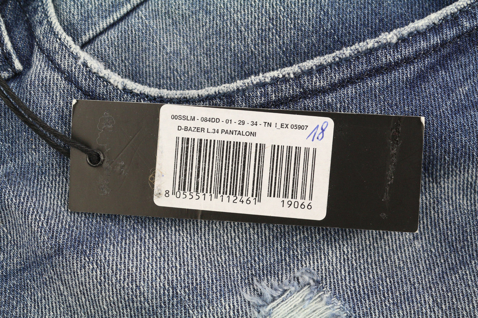 DIESEL D-Bazer 084DD vyriški džinsai W29/L34 siaurėjantys, tamprūs, plėšyti, skalbti, mėlyni. 