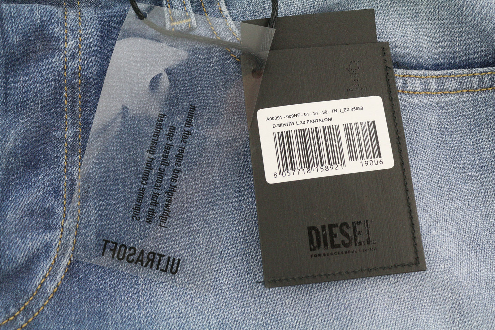 DIESEL D-Mihtry 009NF vyriški džinsai W31/L30 tiesūs, tamprūs, su sagomis, skalbti džinsai 