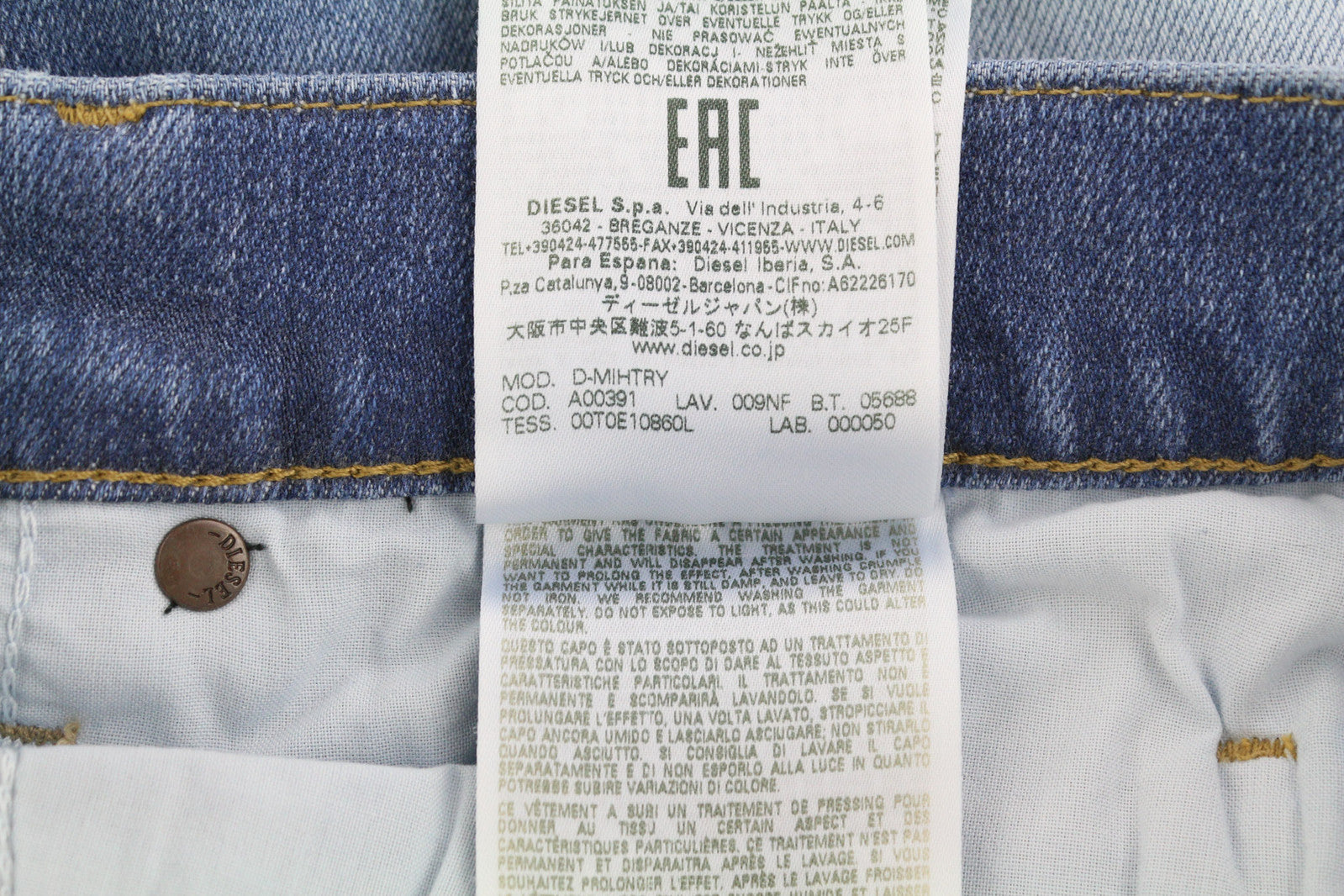 DIESEL D-Mihtry 009NF vyriški džinsai W30/L30 tiesūs, tamprūs, su sagomis, skalbti džinsai 