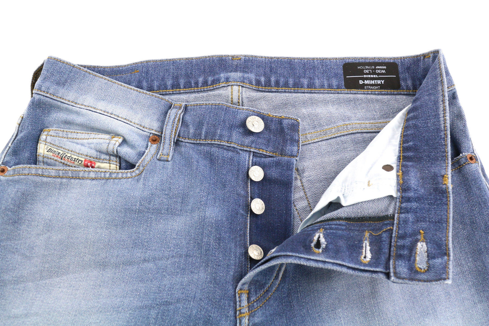 DIESEL D-Mihtry 009NF vyriški džinsai W30/L30 tiesūs, tamprūs, su sagomis, skalbti džinsai 