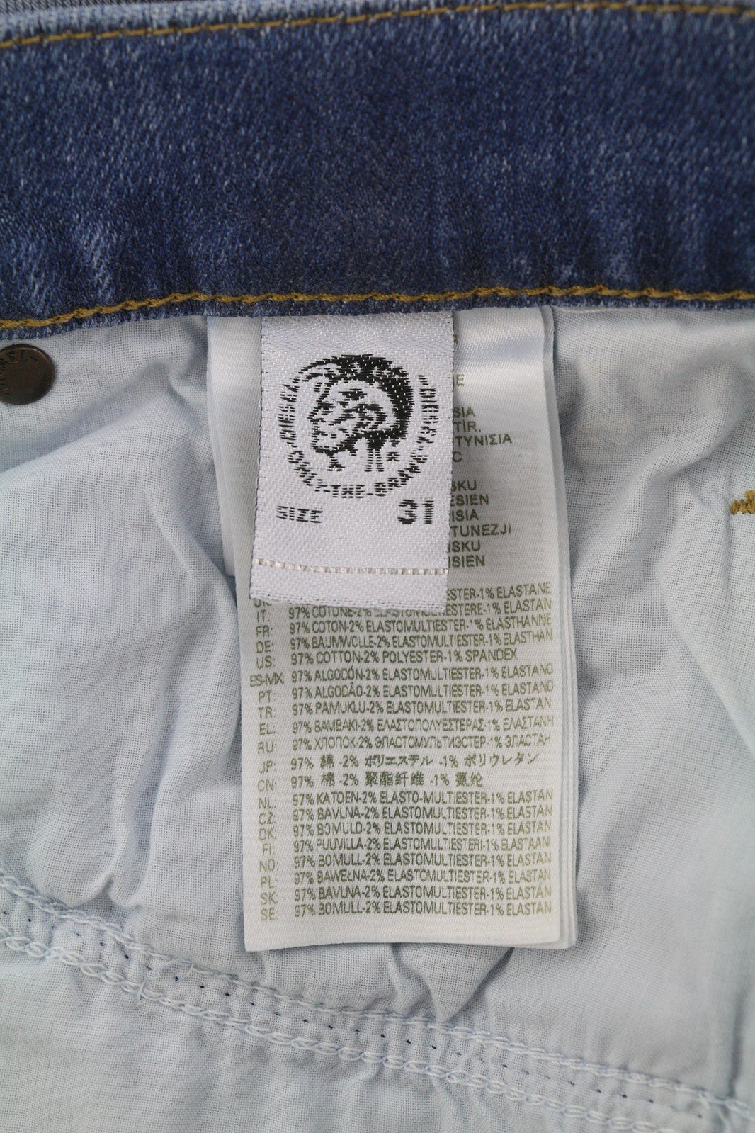 DIESEL D-Mihtry 009NF vyriški džinsai W31/L30 tiesūs, tamprūs, su sagomis, skalbti džinsai 