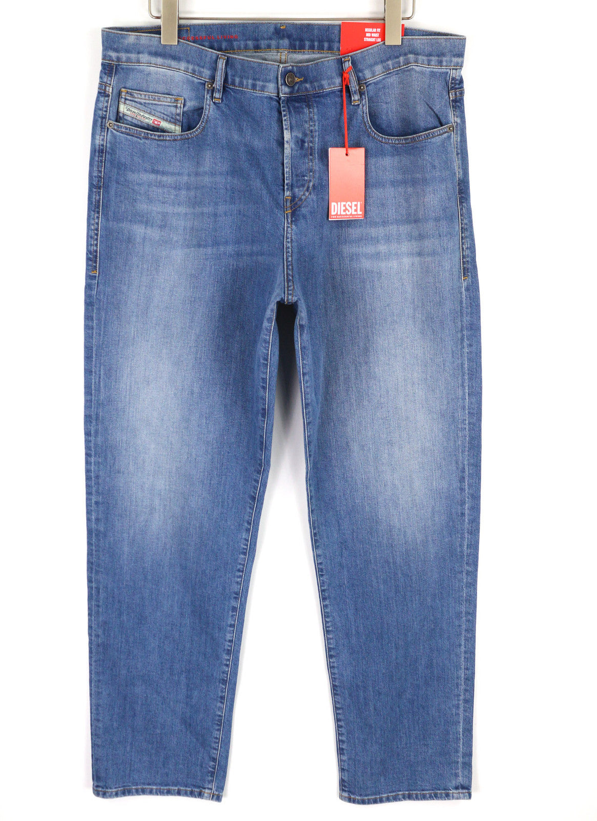 DIESEL 2020 D-Viker REHAJ vyriški džinsai W36/L34 įprasti vidutinio juosmens tiesūs klešniai mėlyni 