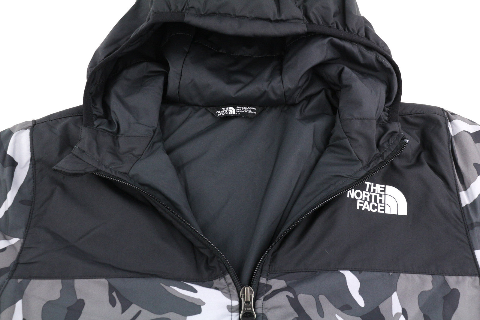 THE NORTH FACE Printed Reactor Insulated Boy striukė L su gobtuvu ir kamufliažiniu logotipu 