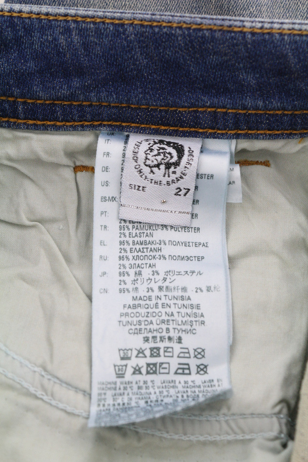 DIESEL Thommer-T 0870M Vyriški džinsai W27 Jogg Stretch Ripped Distress Washed Blue 