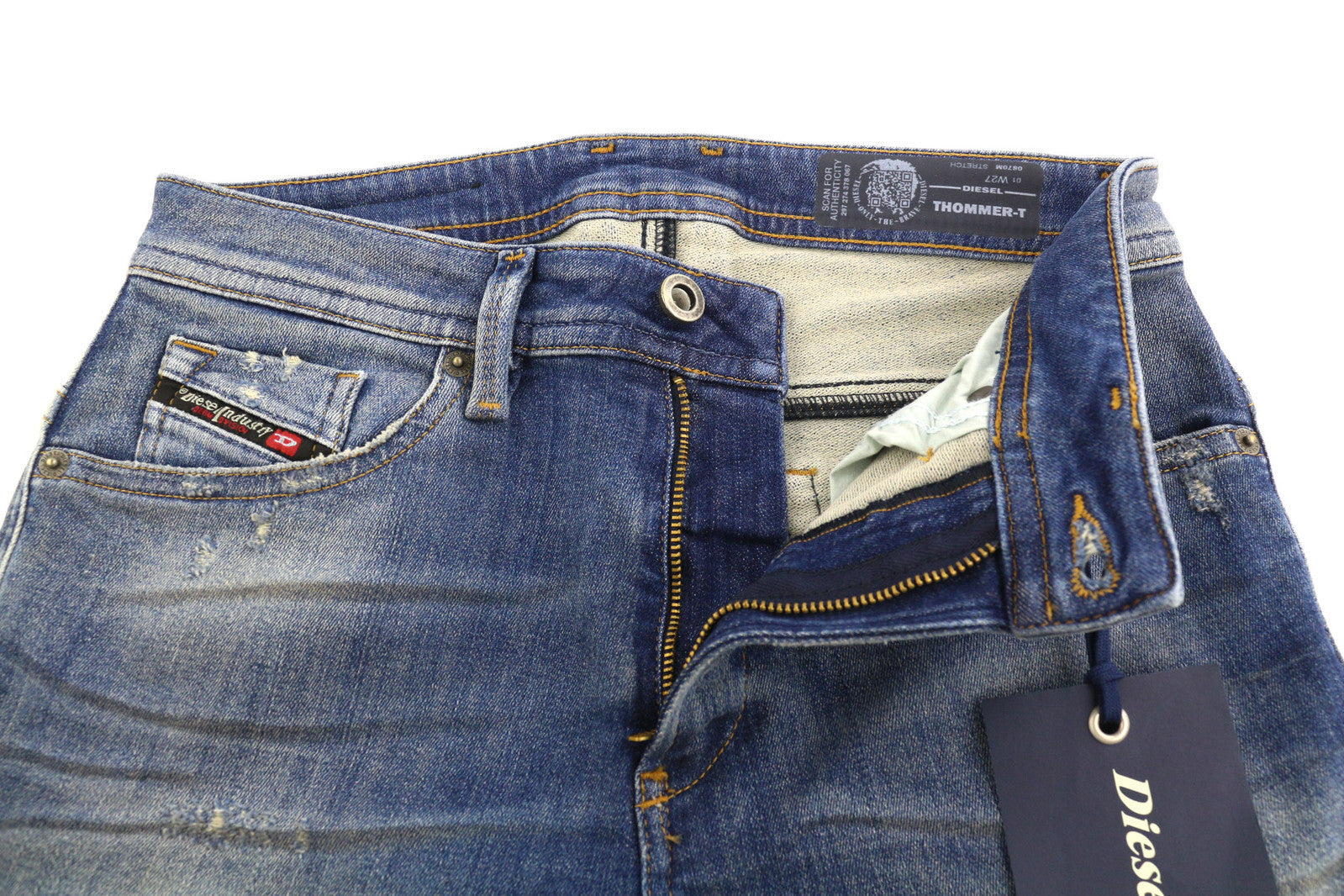 DIESEL Thommer-T 0870M vyriški džinsai W27 Jogg, ištempti, išskalbti, ploni 