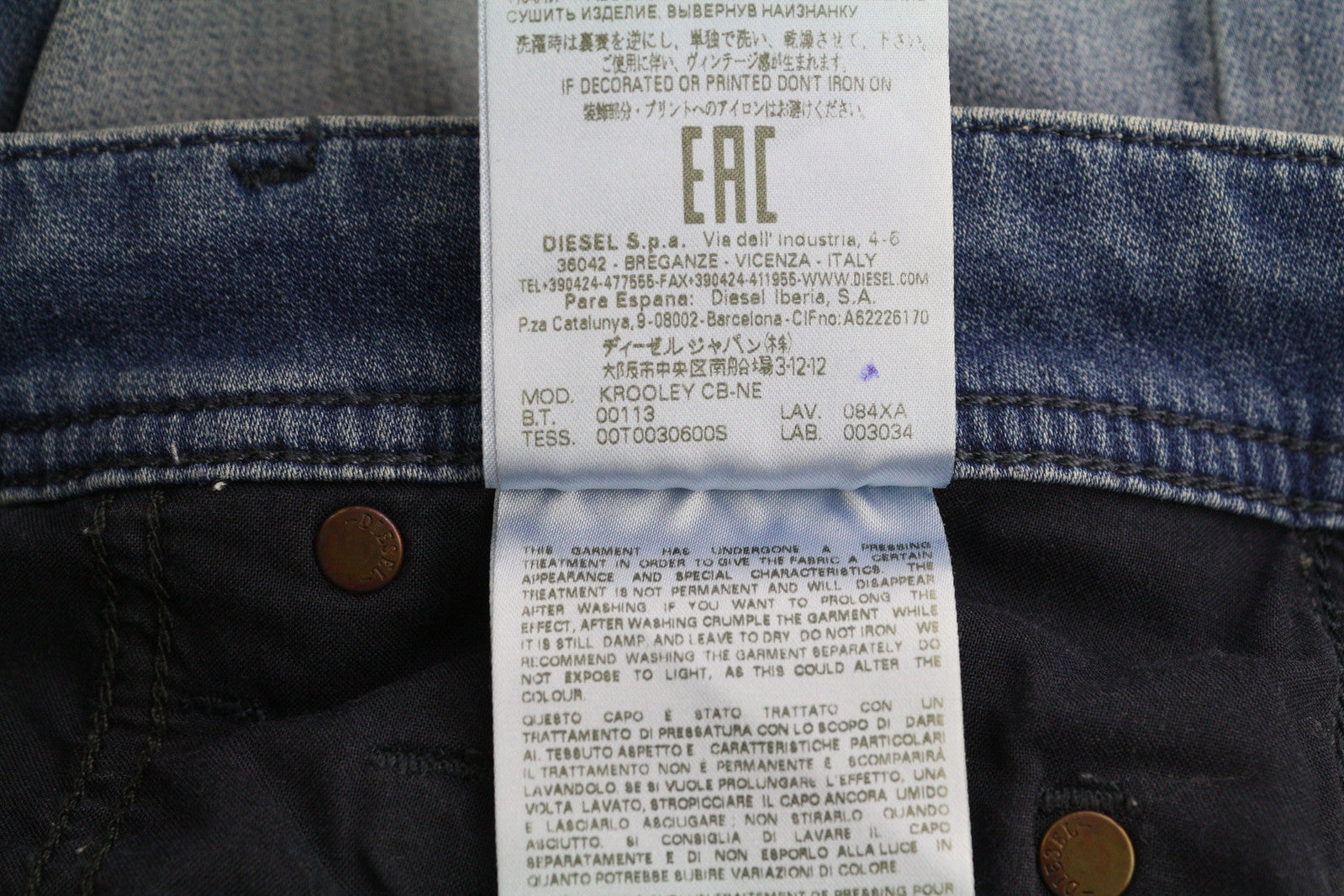 DIESEL Krooley CB-NE 084XA vyriški džinsai W28 Jogg tamprūs, plėšyti, skalbti mėlyni, RRP 210 € 
