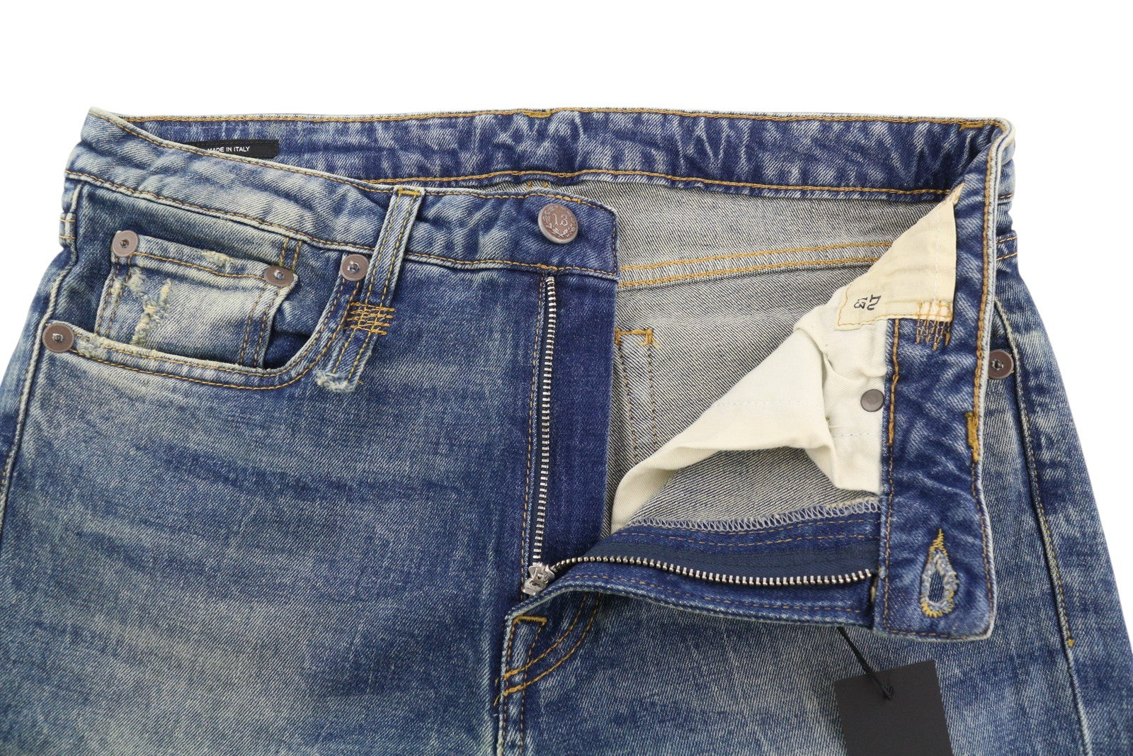 R13 Kick Women Jeans 28 Washed Blue Denim Bootcut  Kelly Stretchy Zip