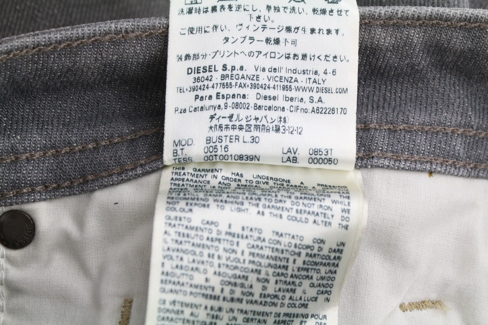 DIESEL Buster 0853T vyriški džinsai W27/L30 Regular Slim Tapered Stretch Washed Grey 