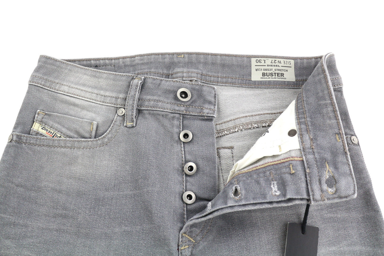 DIESEL Buster 0853T vyriški džinsai W27/L30 Regular Slim Tapered Stretch Washed Grey 