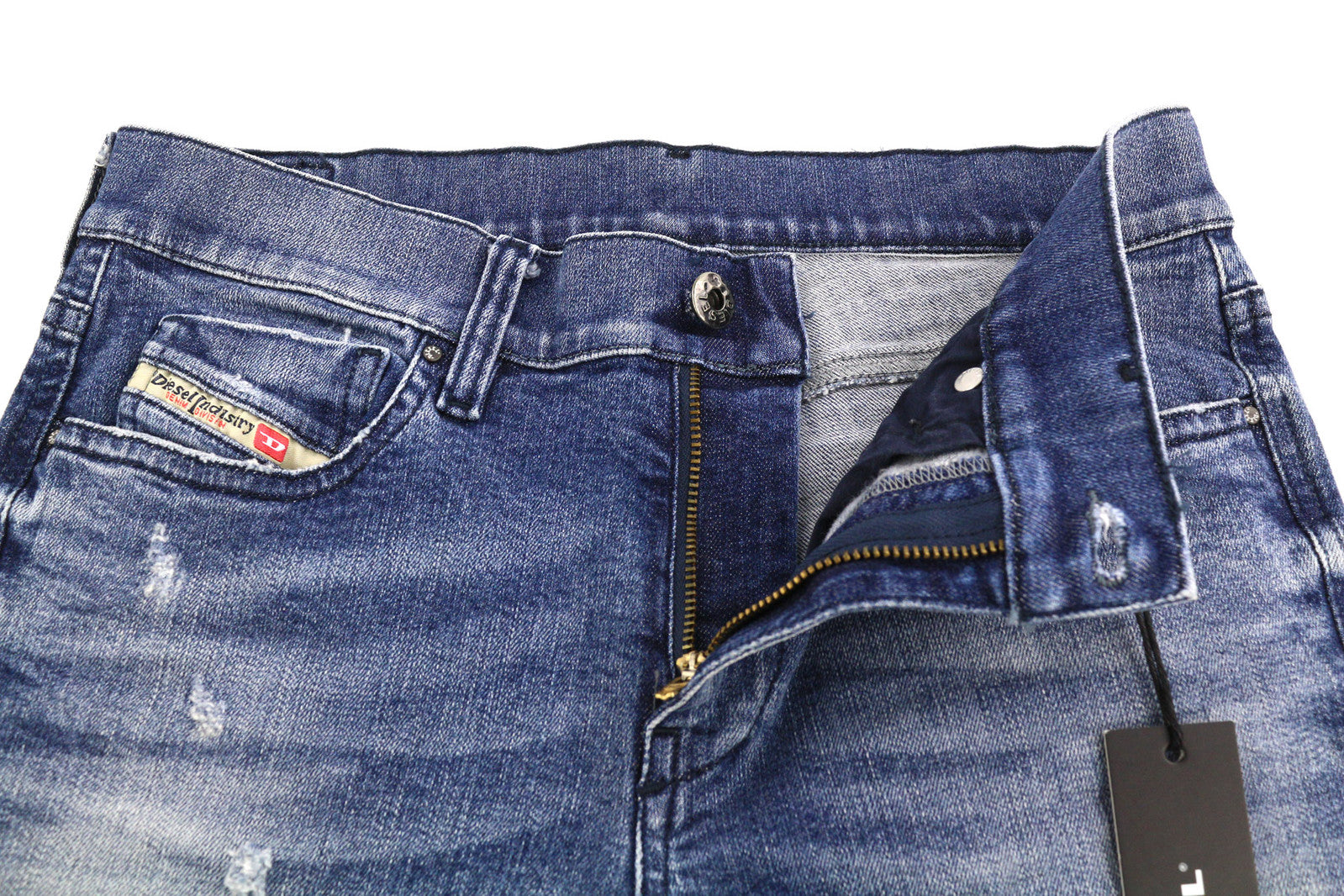 DIESEL Women Jeans W24 Slim Fit Zipper Pockets Ripped Distress Washed Blue Logo