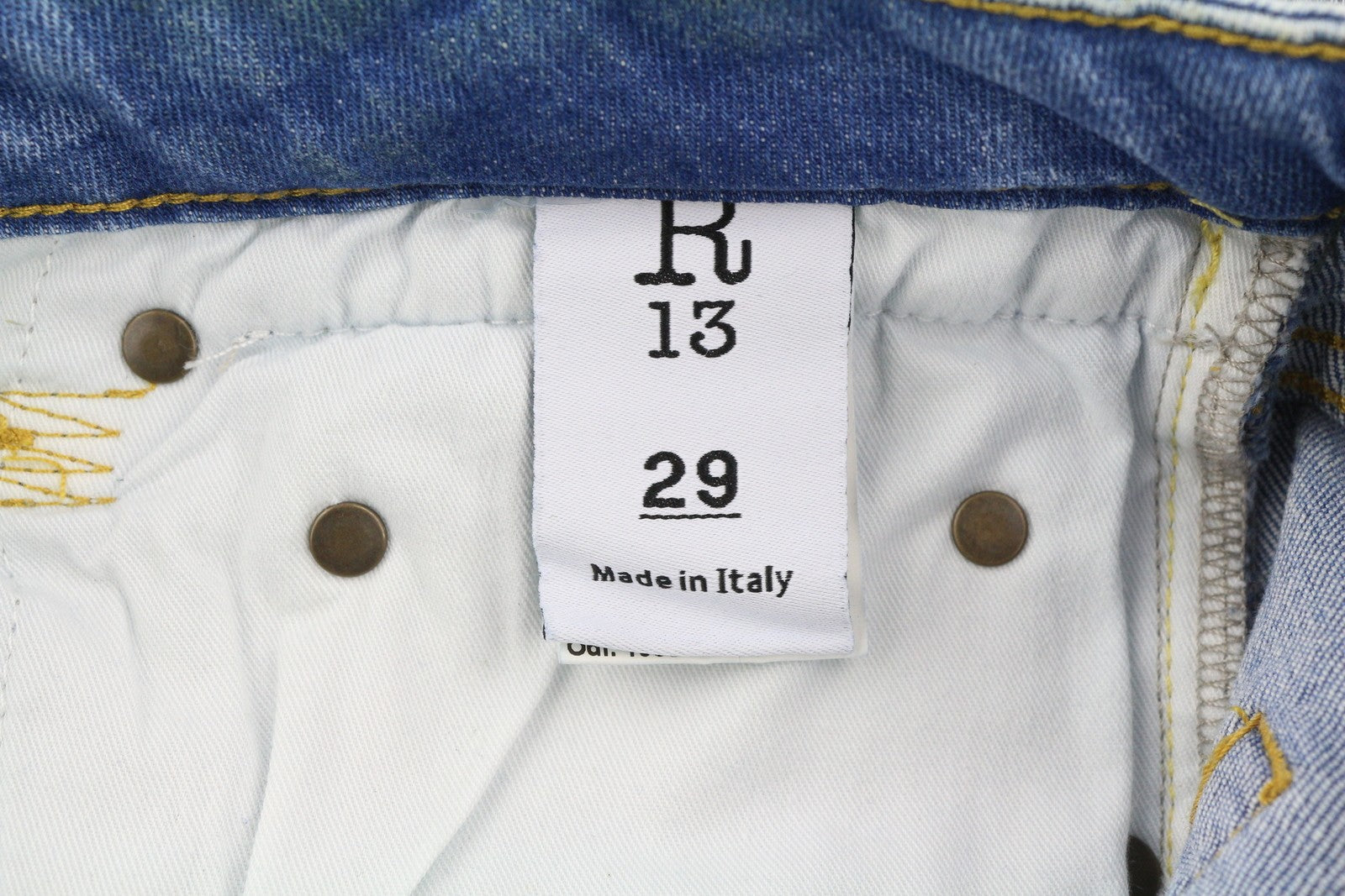 R13 berniukiški moteriški džinsai, 29 mėlyni, tamprūs, tiesaus kirpimo, su užtrauktuku. 