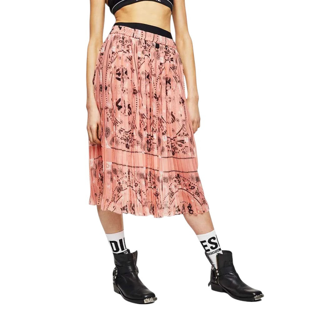 DIESEL O-Pliz moteriškas sijonas M, rožinis, klostuotas, dvigubo juosmens, iki kelių, rekomenduojama kaina 180 € 