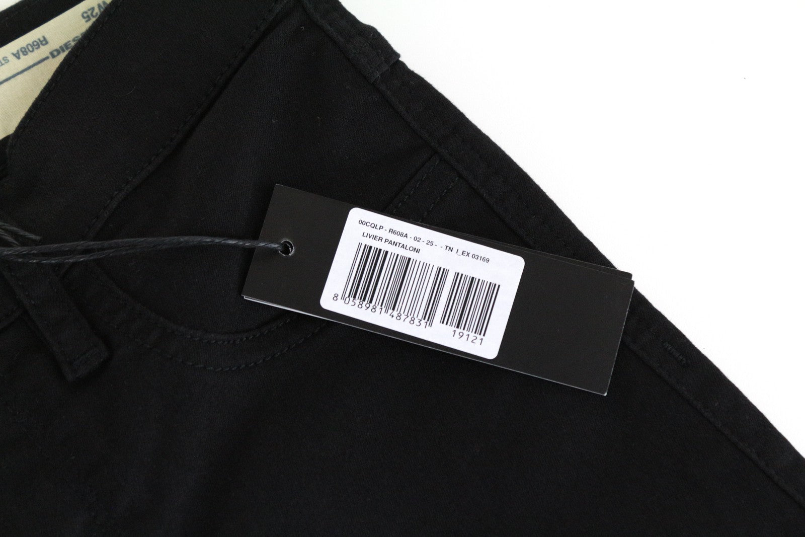 DIESEL Livier R608A moteriški džinsai W25 itin ploni, juodi, tamprūs medvilniniai džinsai 