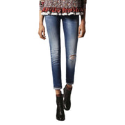 DIESEL Livier 084GJ moteriški džinsai W24 Super Slim mergaitėms, plėšytos medvilnės tamprės, mėlyni 