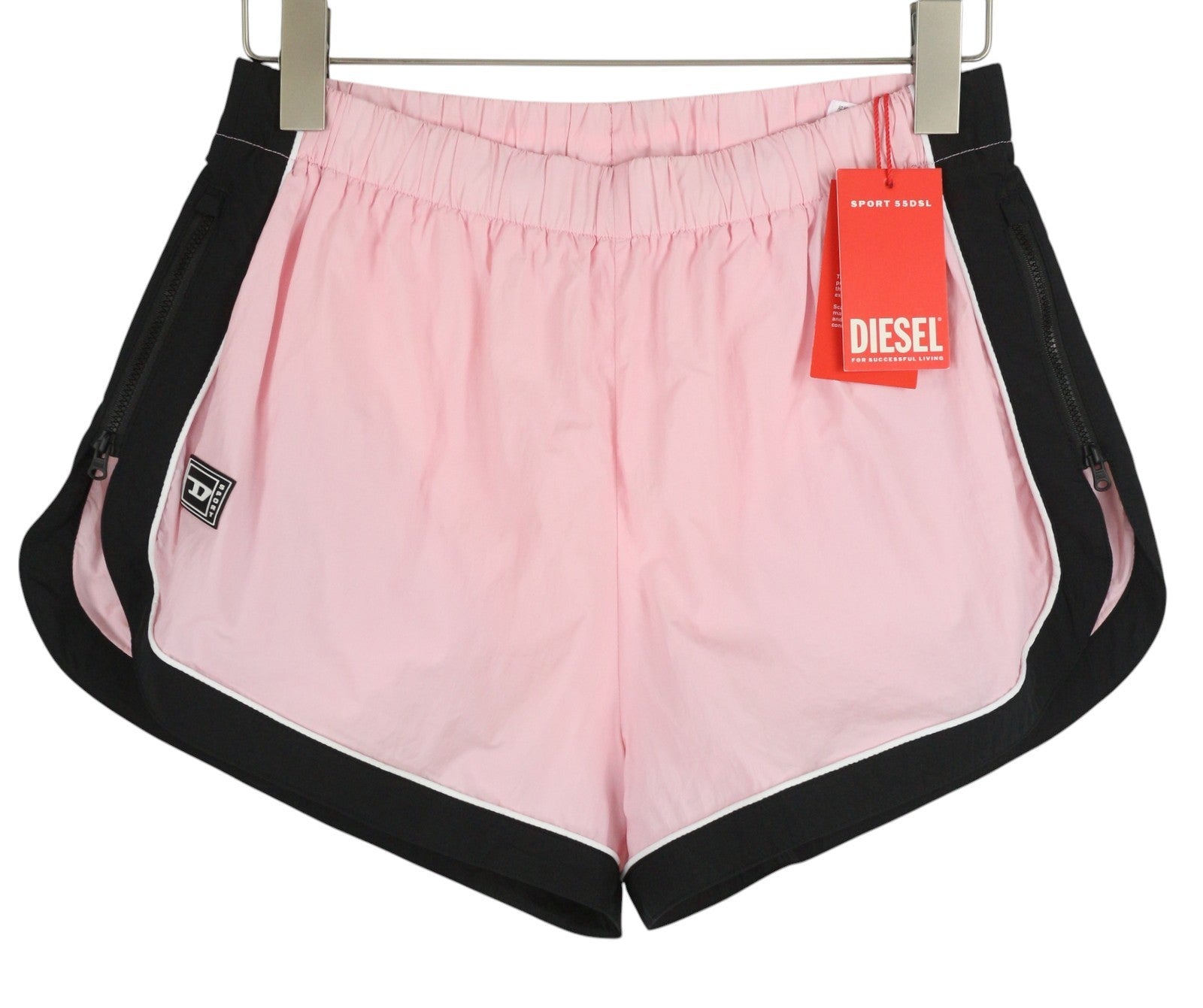 DIESEL Awwb-Eicy-Wt 12 Women Shorts L Pink Elastic Waist Lined Logo RRP€90 Black