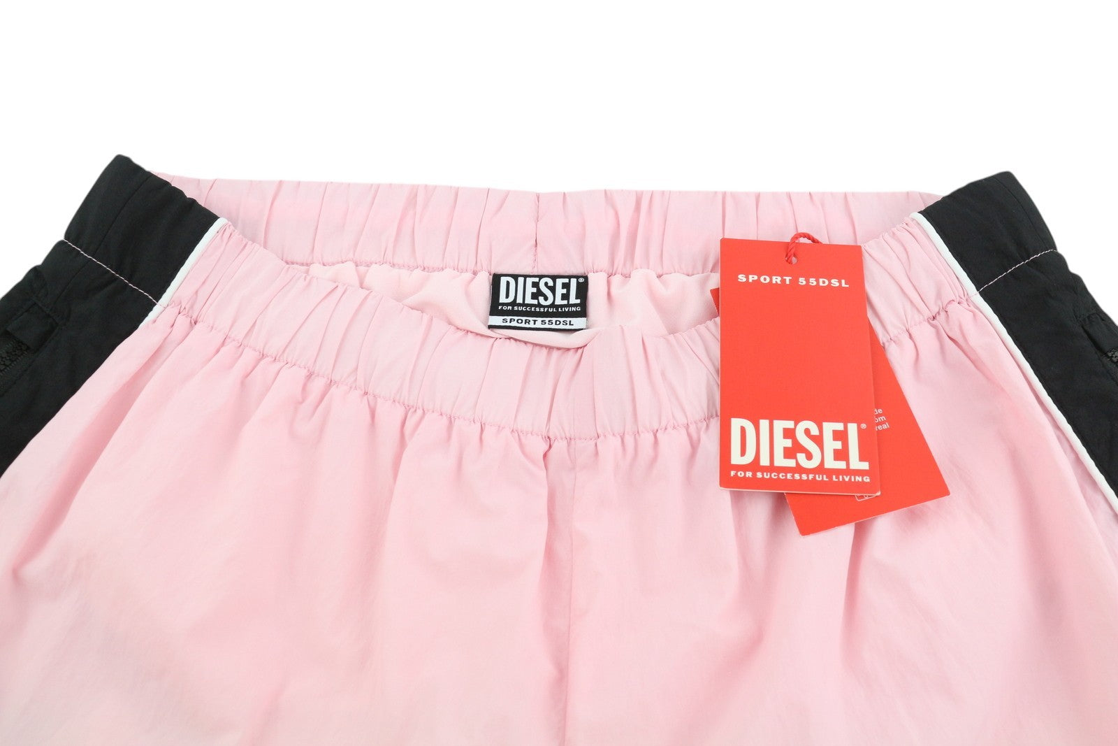 DIESEL Awwb-Eicy-Wt 12 Women Shorts L Pink Elastic Waist Lined Logo RRP€90 Black