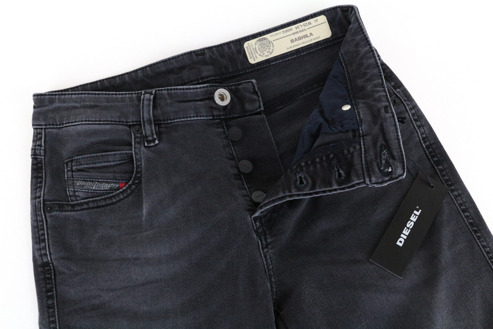 DIESEL Babhila 069EQ moteriški džinsai W25/L34 Slim Skinny Fit pilki tamprūs medvilniniai džinsai 