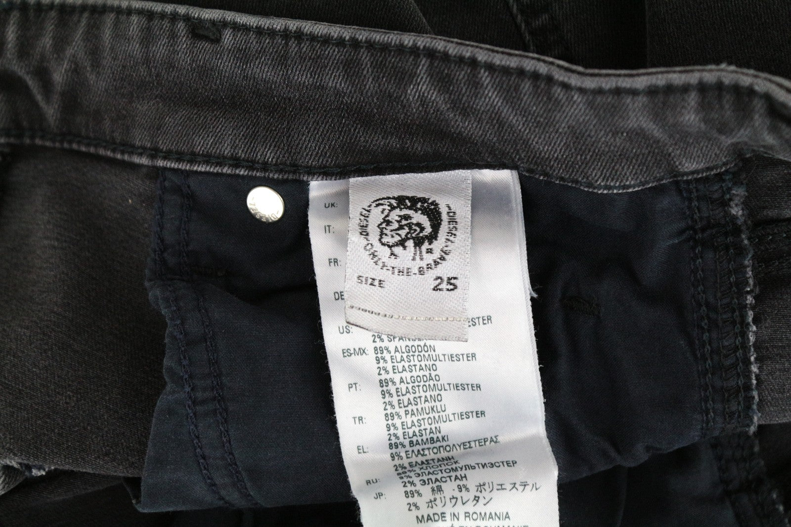 DIESEL Babhila 069EQ moteriški džinsai W25/L34 Slim Skinny Fit pilki tamprūs medvilniniai džinsai 