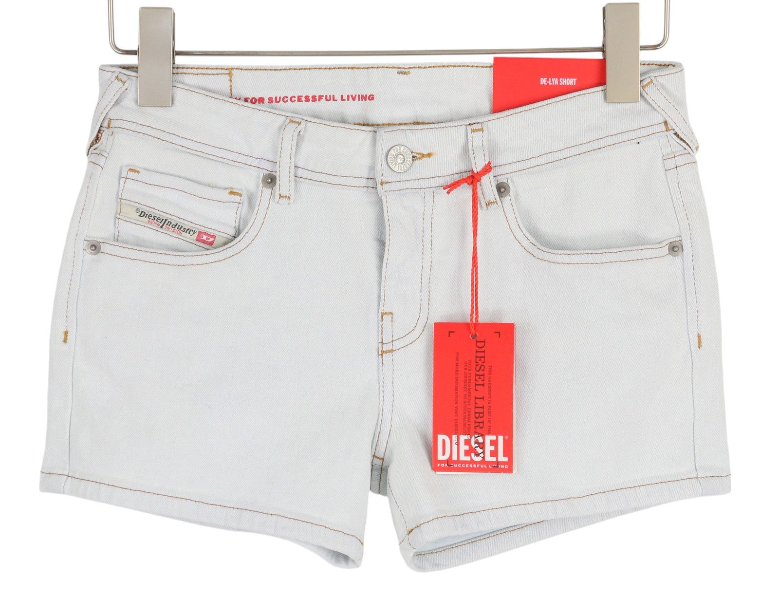 DIESEL De-Lyla 09C06 moteriški šortai W26 šviesiai mėlyni džinsiniai šortai su užtrauktuku ir kišenėmis laisvalaikiui 