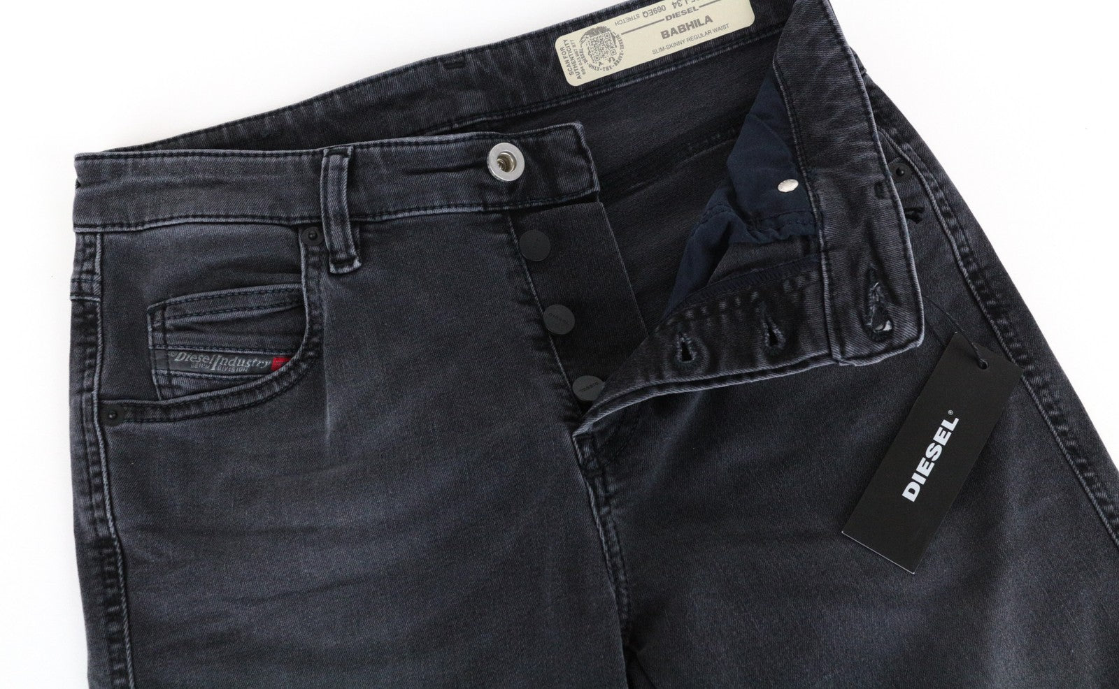 DIESEL Babhila 069EQ moteriški džinsai W26/L34 Slim Skinny Denim pilki tamprūs medvilniniai džinsai 