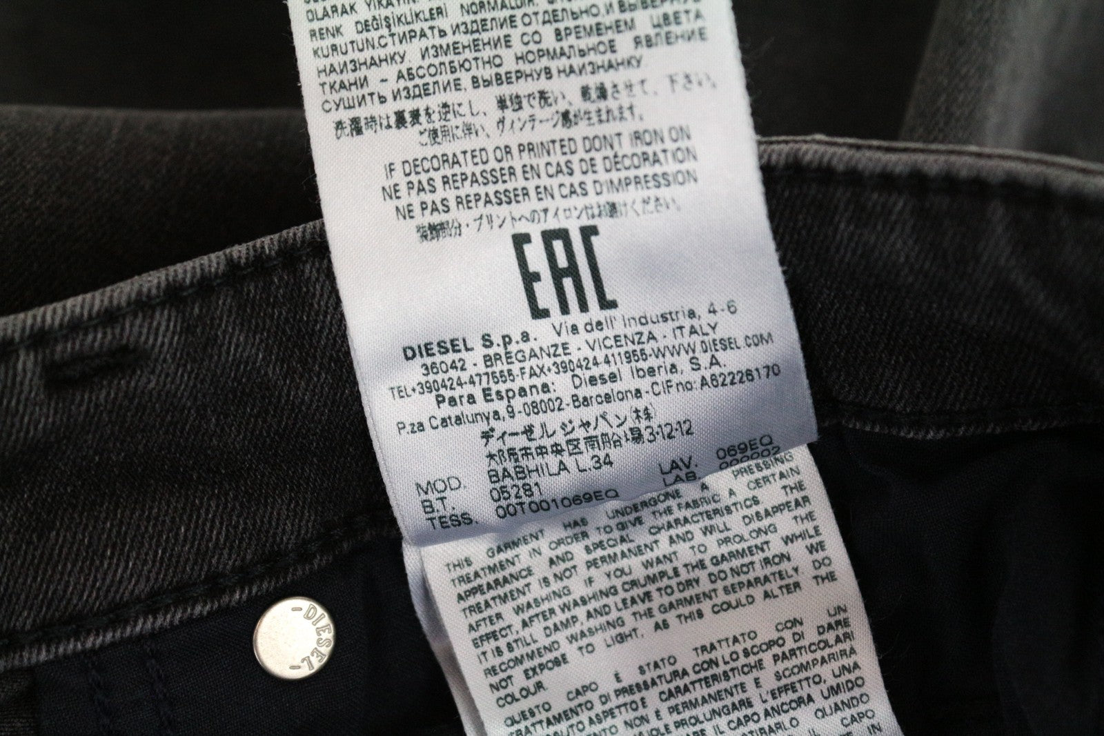 DIESEL Babhila 069EQ moteriški džinsai W27/L34 Slim Skinny skalbtos pilkos medvilnės tamprės 