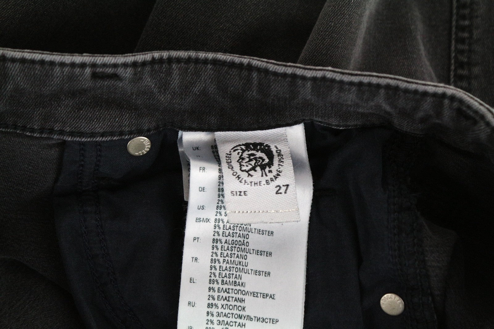 DIESEL Babhila 069EQ moteriški džinsai W27/L34 Slim Skinny skalbtos pilkos medvilnės tamprės 