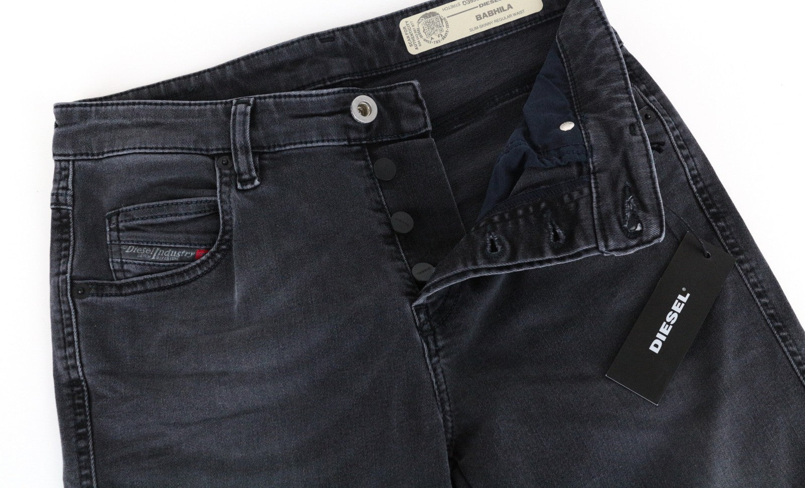 DIESEL Babhila 069EQ moteriški džinsai W26/L32 Slim Skinny wash grey, tamprūs medvilniniai džinsai 