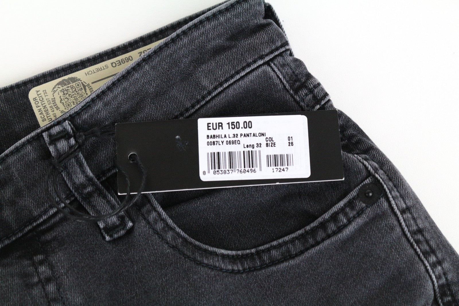 DIESEL Babhila 069EQ moteriški džinsai W26/L32 Slim Skinny wash grey, tamprūs medvilniniai džinsai 