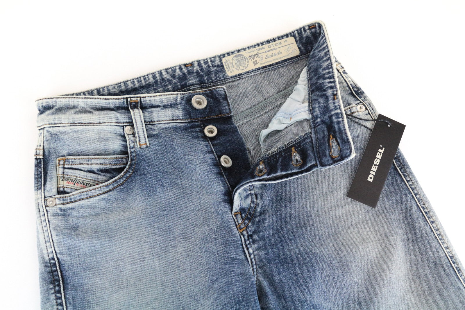 DIESEL Babhila 069BN moteriški džinsai W27/L32 Slim Skinny skalbtos medvilnės tamprės mėlyni