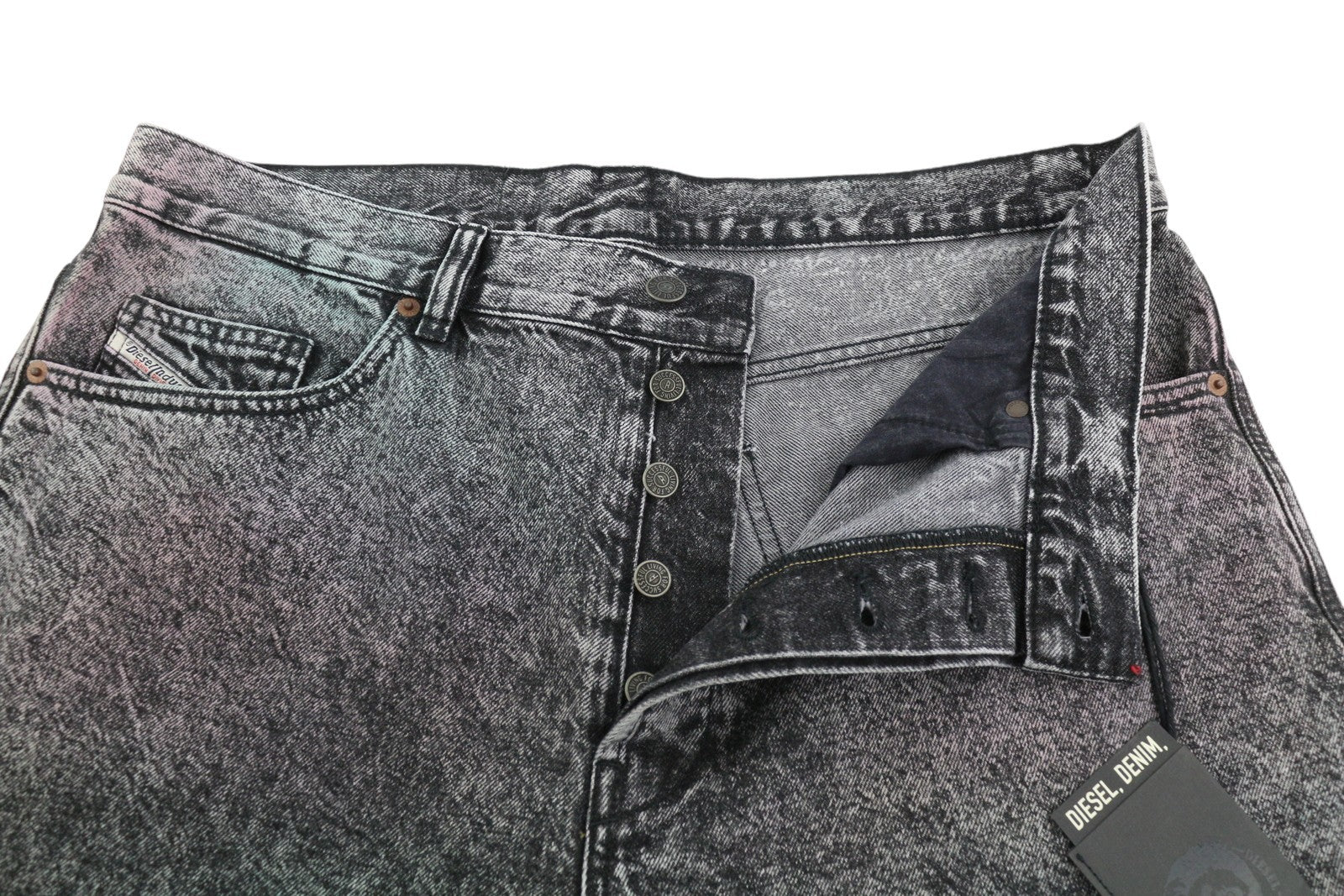 DIESEL D-Maxs-SP 0HBAQ vyriški šortai W34 juodi džinsiniai marmurinio imitacijos šortai, rekomenduojama kaina – 150 € 