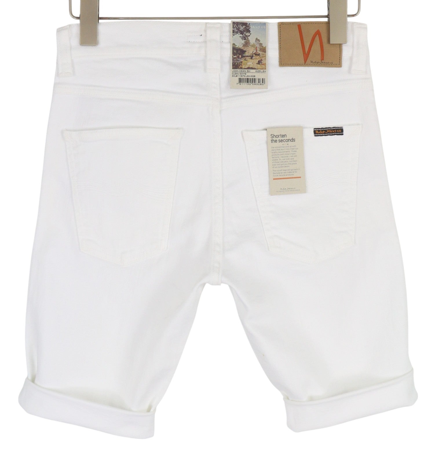 NUDIE JEANS Lean Dean Men Shorts W28 Denim White Zipper Cotton Turn Up Pockets