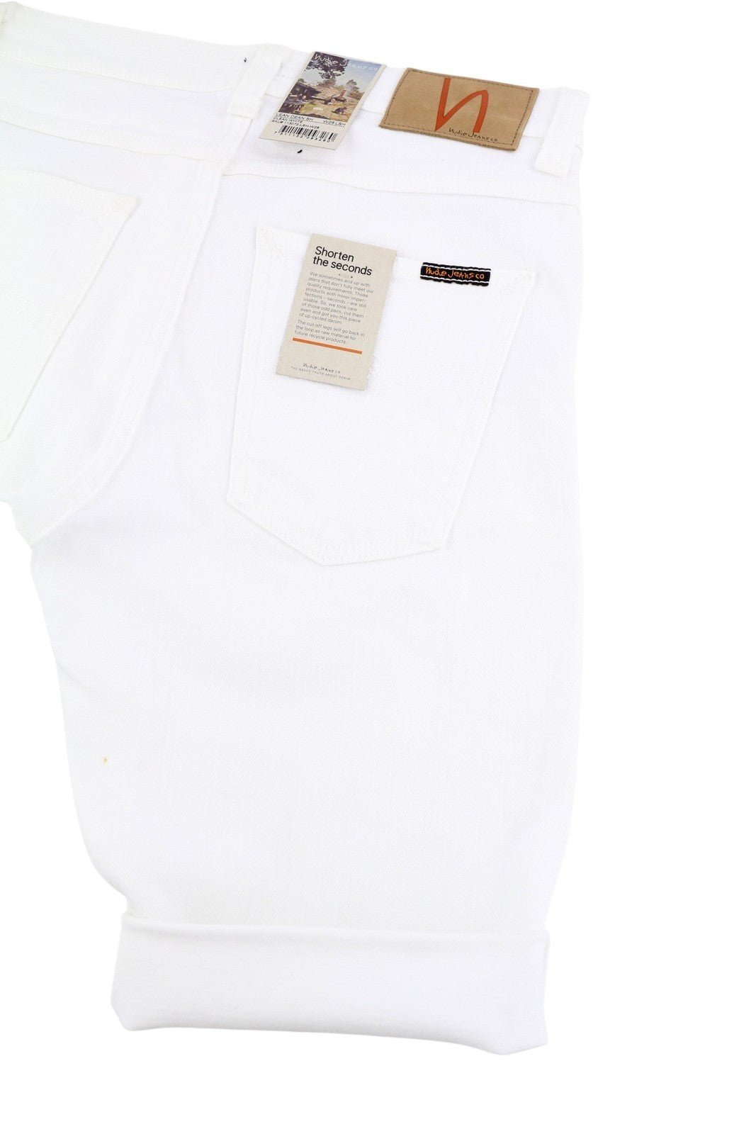 NUDIE JEANS Lean Dean Men Shorts W28 Denim White Zipper Cotton Turn Up Pockets