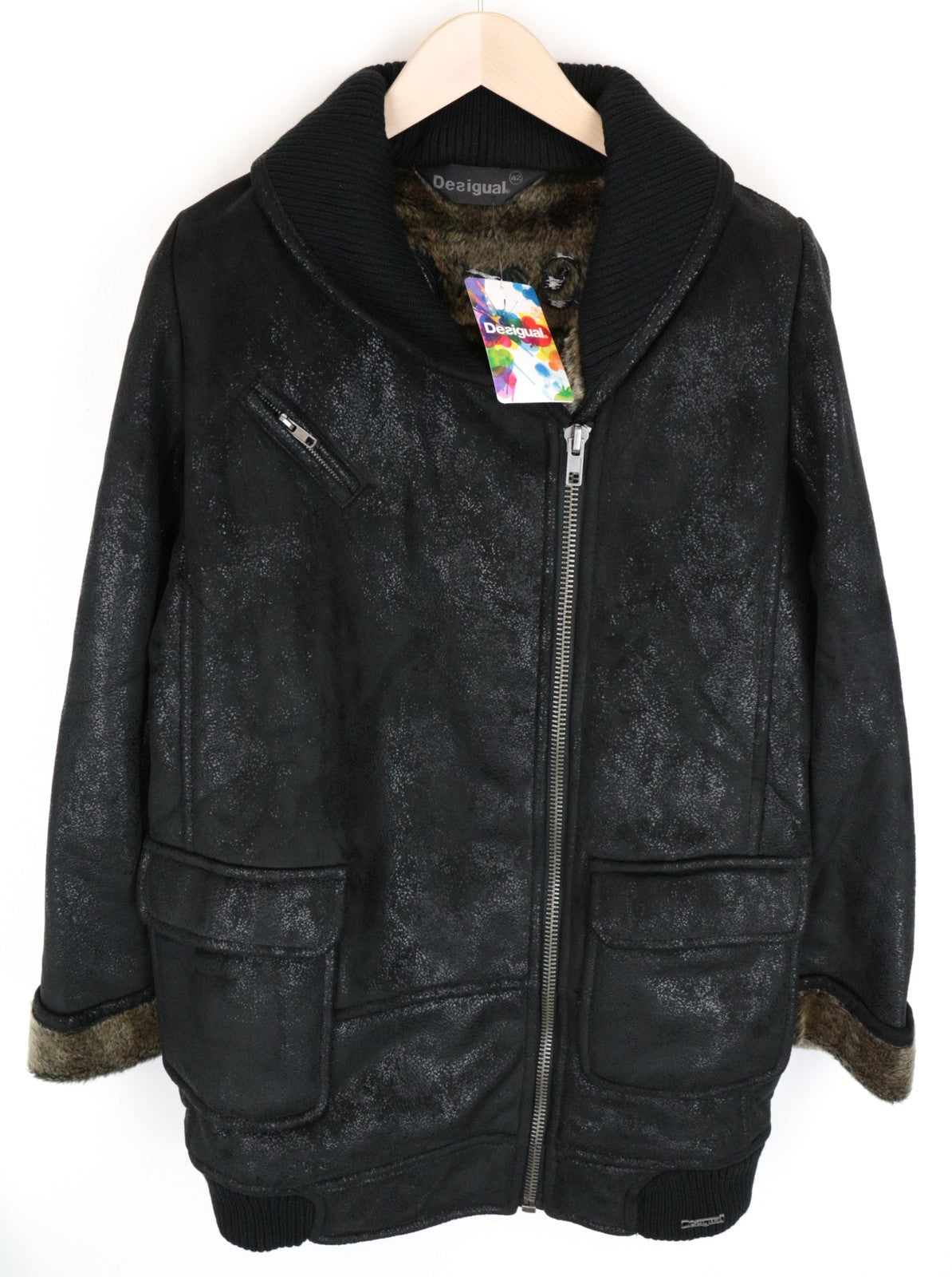 DESIGUAL Werewolf Women  Jacket 42 Black Single-Breasted Zipped Long Sleeve