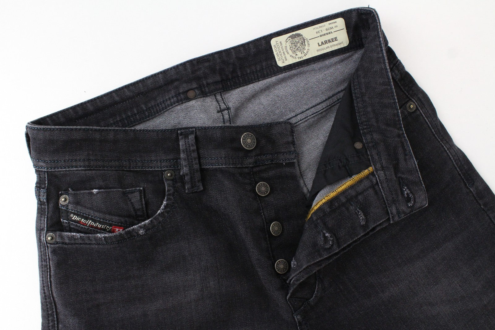 DIESEL Larkee 082AS vyriški džinsai W29/L34 tamprūs, tamsiai pilki, skalbti, tiesūs 