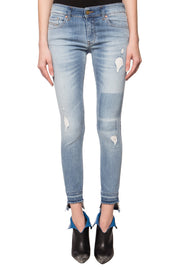 DIESEL Slandy 086AH moteriški džinsai W26/L32 tamprūs, mėlyni, plėšyti, itin ploni, aptempti 