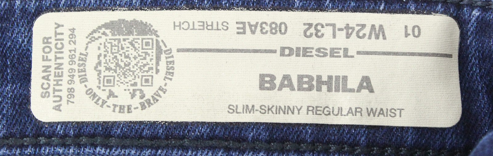 DIESEL Babhila 083AE moteriški džinsai W24/L32 mėlyni, tamprūs, ploni, aptempti, klasikinio kirpimo džinsai 