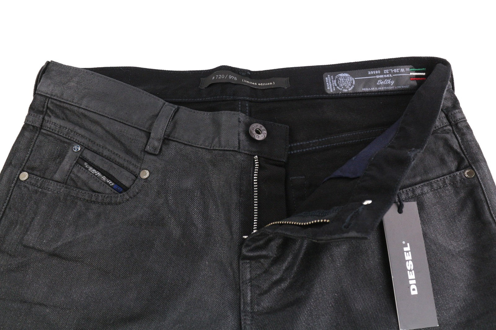 DIESEL Belthy 0856E Womens Jeans W28/L32 RRP€250 Slim Straight Low Waist Dark