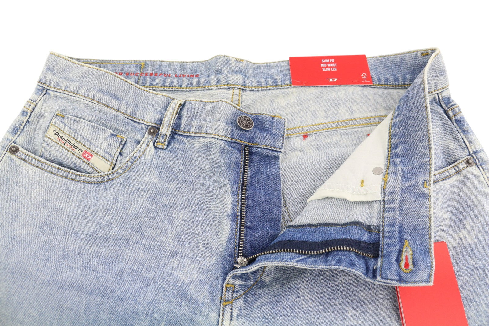 DIESEL 2019 D-Strukt 0GDAM vyriški džinsai W34/L30 plonos kojos, vidutinio juosmens, skalbtos mėlynos spalvos 