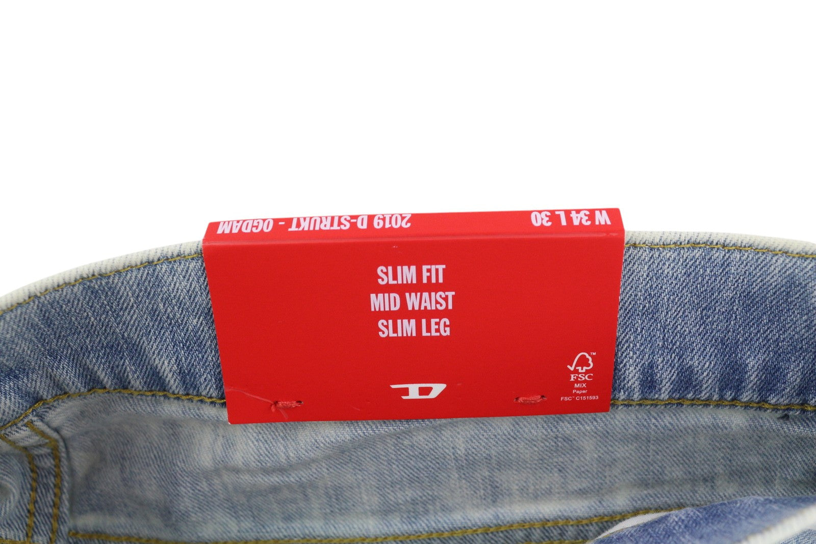 DIESEL 2019 D-Strukt 0GDAM vyriški džinsai W34/L30 plonos kojos, vidutinio juosmens, skalbtos mėlynos spalvos 