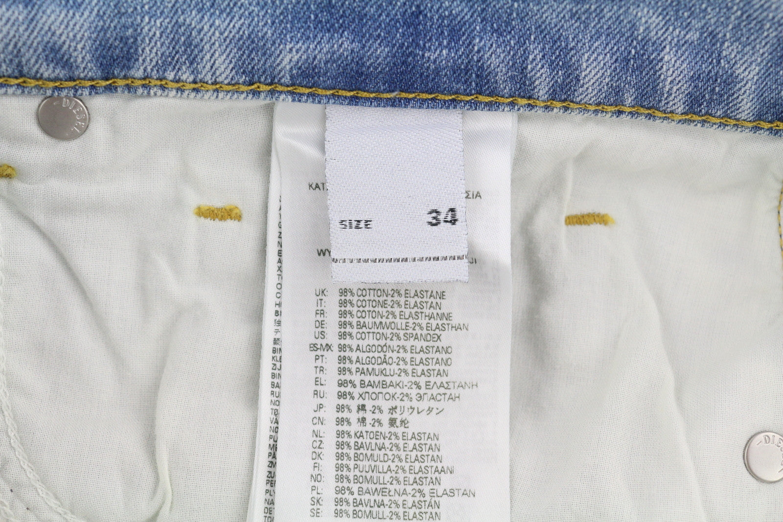 DIESEL 2019 D-Strukt 0GDAM vyriški džinsai W34/L30 plonos kojos, vidutinio juosmens, skalbtos mėlynos spalvos 