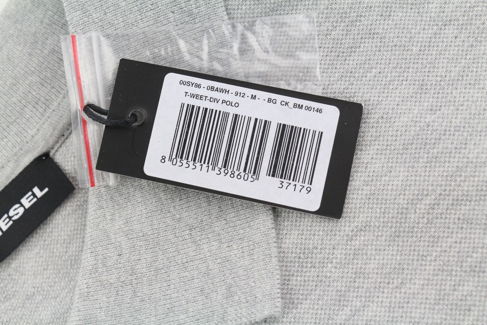 DIESEL T-Weet-Div vyriški polo marškinėliai M melanžo pilki trumpomis rankovėmis su sagomis ant logotipo