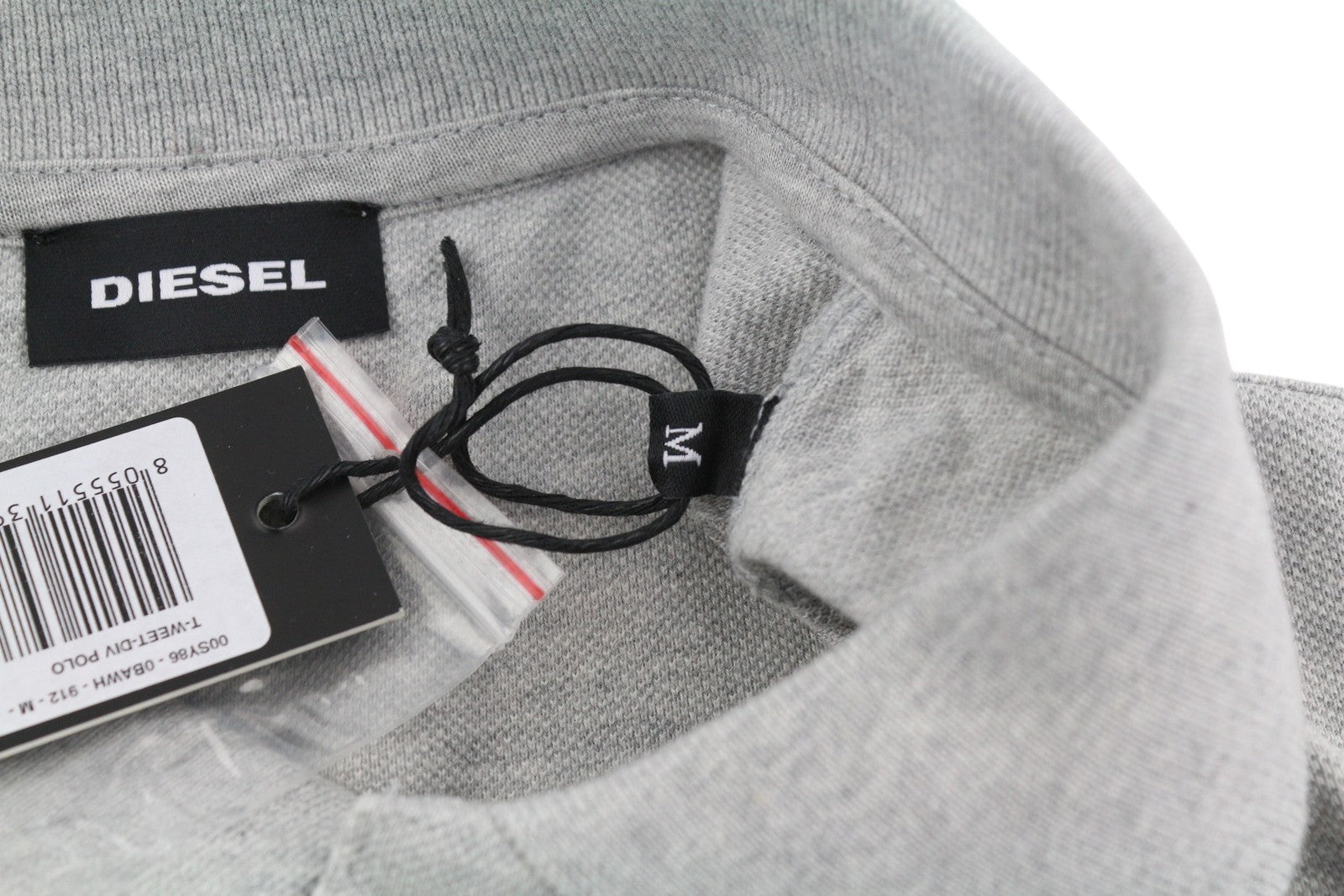 DIESEL T-Weet-Div vyriški polo marškinėliai M melanžo pilki trumpomis rankovėmis su sagomis ant logotipo