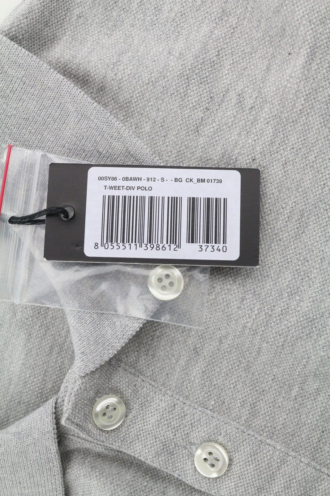 DIESEL T-Weet-Div vyriški polo marškinėliai S melange pilki trumpomis rankovėmis su sagomis ant logotipo